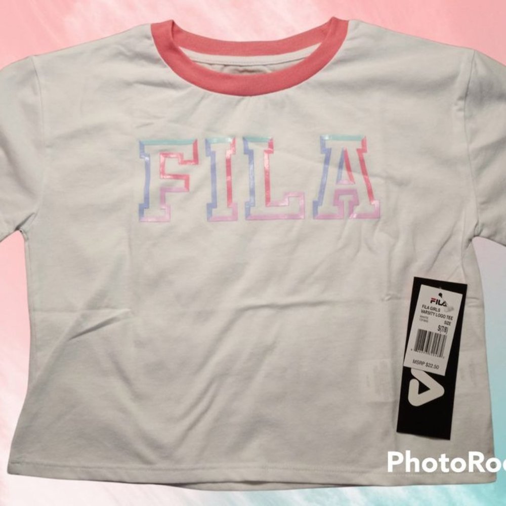Girls Fila Shirt Crop Top Logo Varsity Tee size Small 7/8